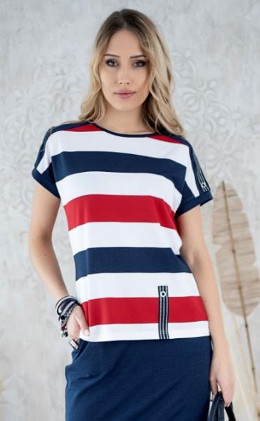 HAJDAN 1104 GRAN/CZERWONY/BIAL футболка женская полоска синий-красный-белый